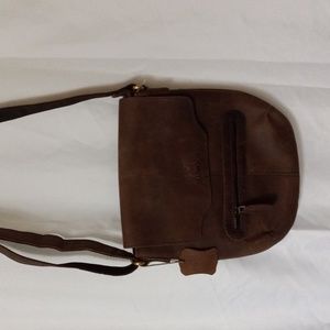 LEADERACHI Tooled Leather Crossbody Purse Snap Closure Adjust. Strap Brown Lined
